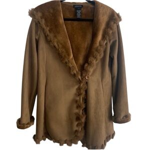 Jones New York Signature Sz Small Hooded Jacket with Fur Trim Brown